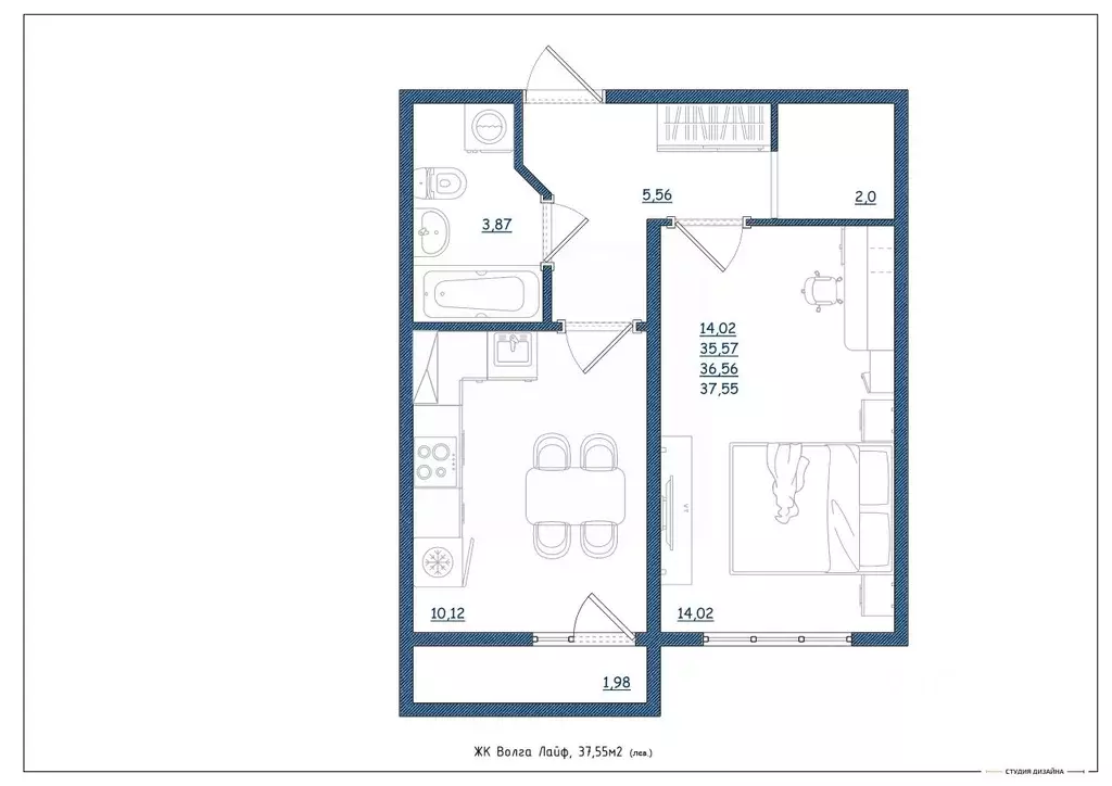 1-к кв. Тверская область, Тверь Новочеркасская ул., 49 (37.55 м) - Фото 1
