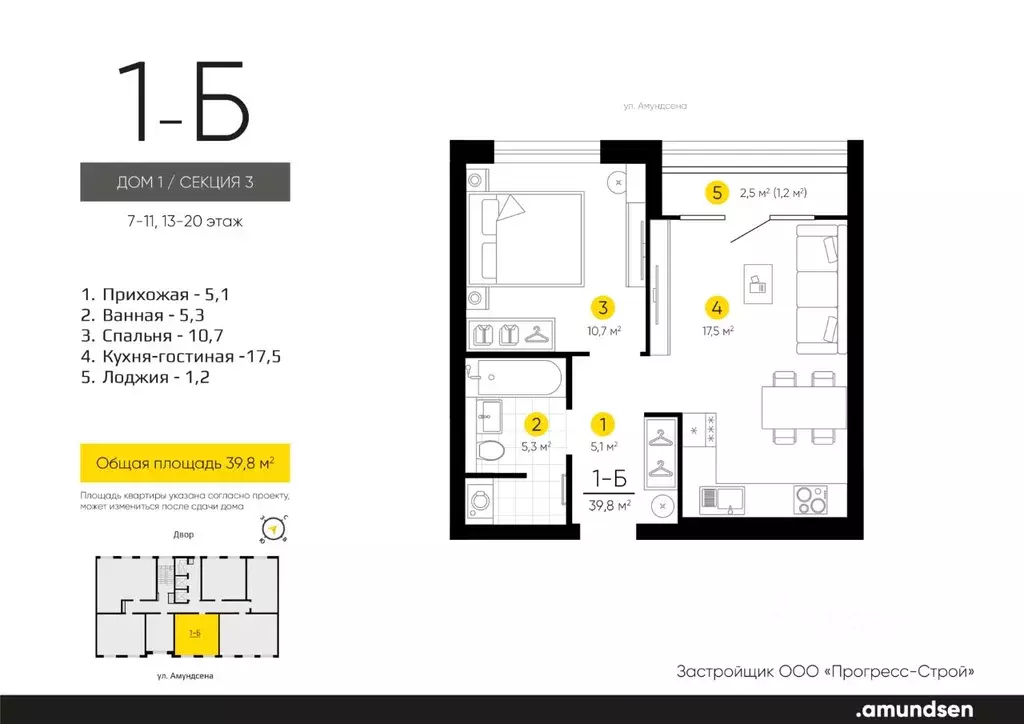 1-к кв. Свердловская область, Екатеринбург Академический мкр, 20-й ... - Фото 0
