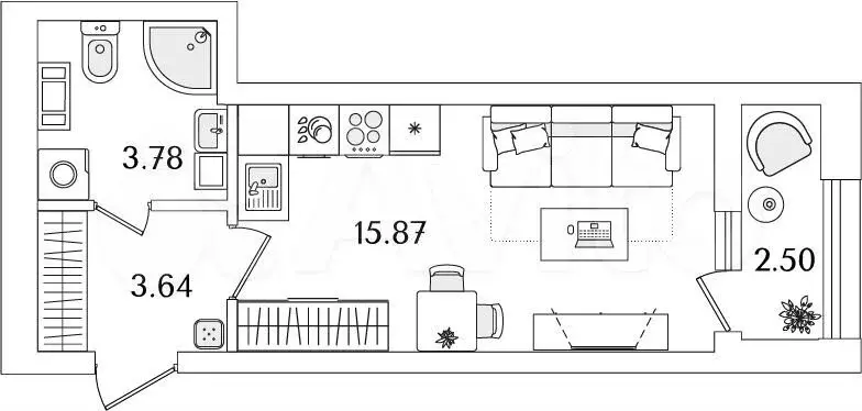 Квартира-студия, 24,5м, 14/23эт. - Фото 1