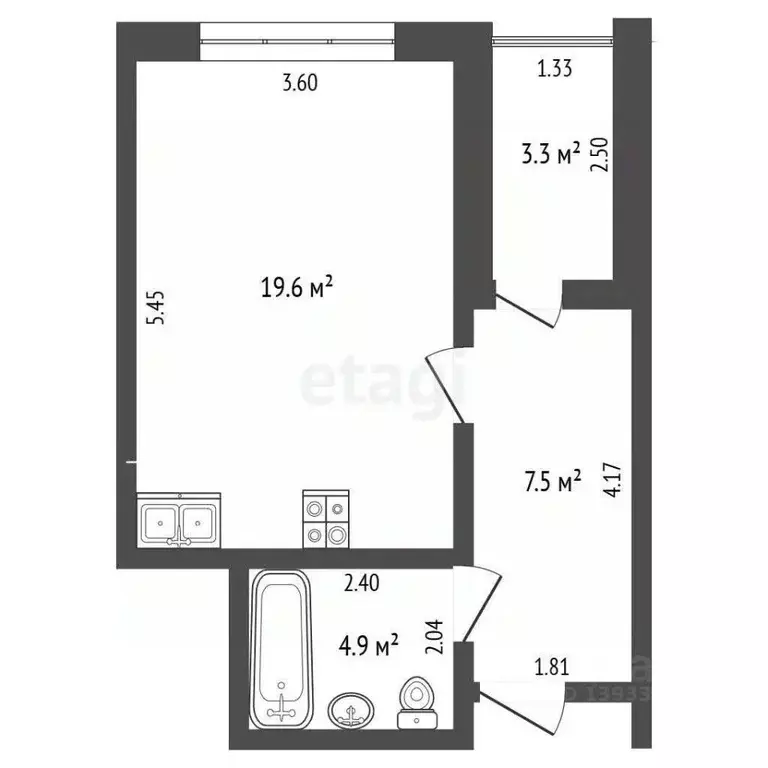 Студия Тюменская область, Тюмень ул. Ю.-Р.Г. Эрвье, 32к1 (30.3 м) - Фото 1