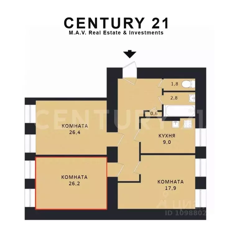Комната Санкт-Петербург просп. Римского-Корсакова, 77 (26.2 м) - Фото 1