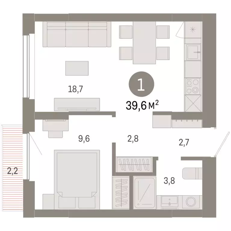 1-комнатная квартира: Новосибирский район, рабочий посёлок Краснообск, ... - Фото 2