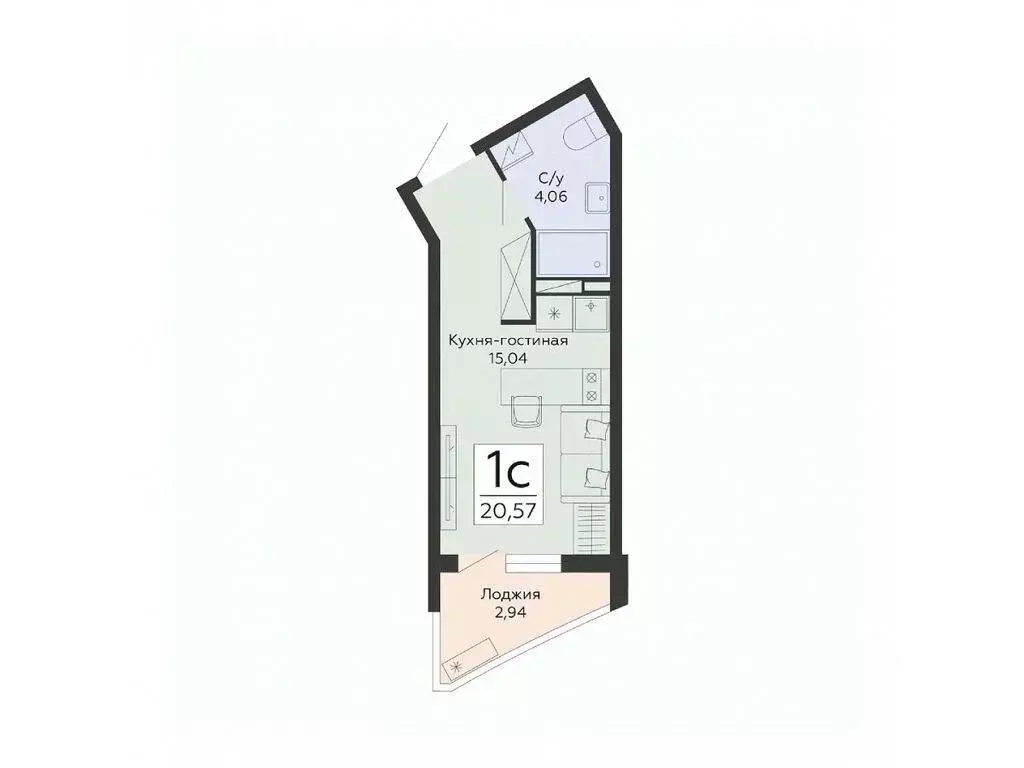 Студия Воронежская область, Воронеж ул. Туполева, 5Н (20.57 м) - Фото 0