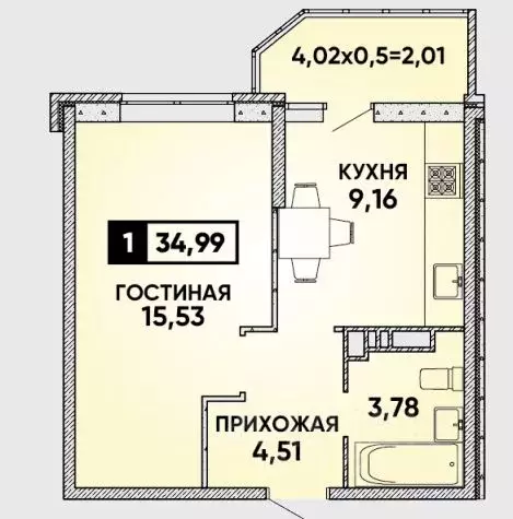 1-к кв. Краснодарский край, Краснодар ул. Им. Героя Яцкова И.В., 19к1 ... - Фото 0