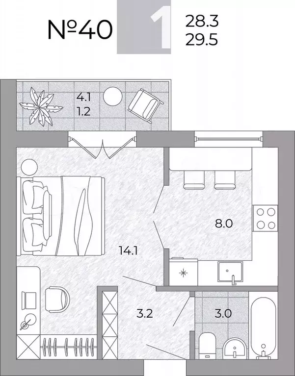 1-к. квартира, 29,5 м, 2/4 эт. - Фото 0