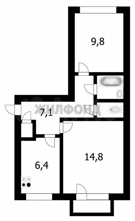 2-к. квартира, 42,4 м, 2/5 эт. - Фото 0