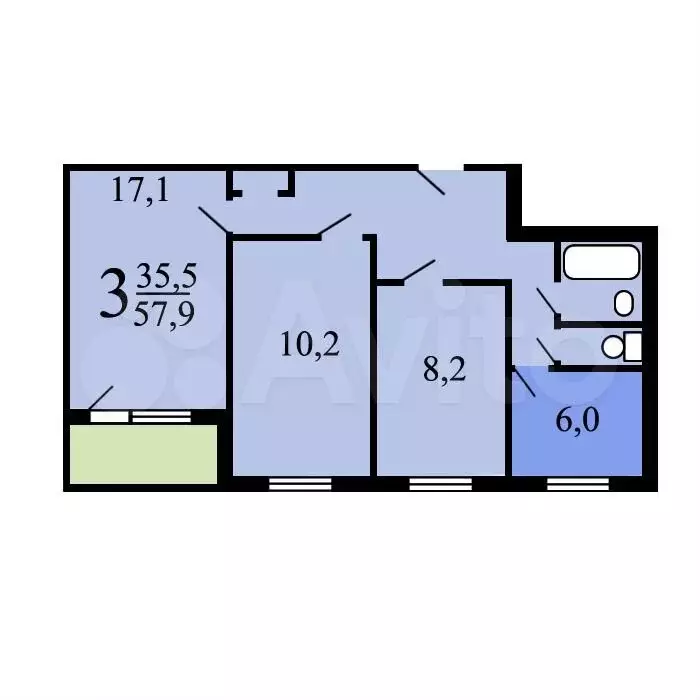 Аукцион: 3-к. квартира, 58,8 м, 1/9 эт. - Фото 0