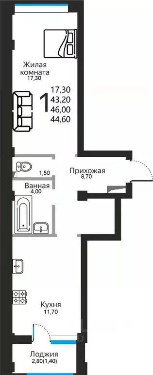 1-к кв. Ставропольский край, Ессентуки Заполотно мкр,  (44.6 м) - Фото 0