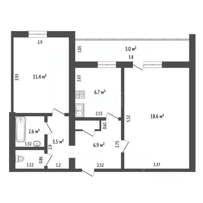 2-к кв. Калининградская область, Калининград просп. Победы, 142 (54.0 ... - Фото 1