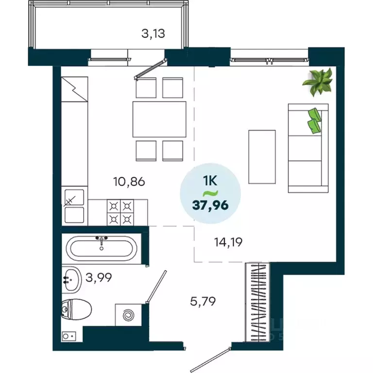 1-к кв. Иркутская область, Иркутск ул. Безбокова, 7А (37.96 м) - Фото 1