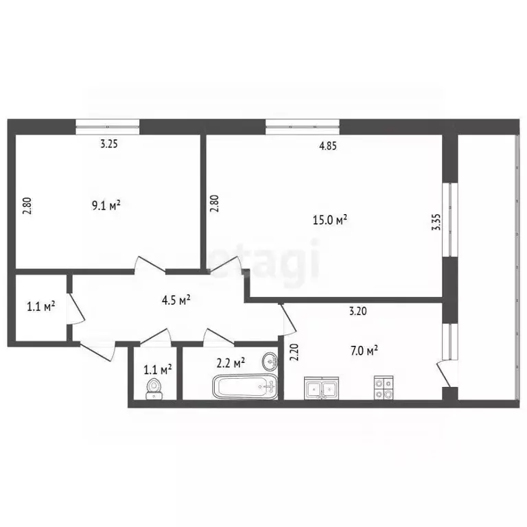 2-к кв. Ростовская область, Батайск Южный мкр, пер. Бодрый, 2 (41.0 м) - Фото 2