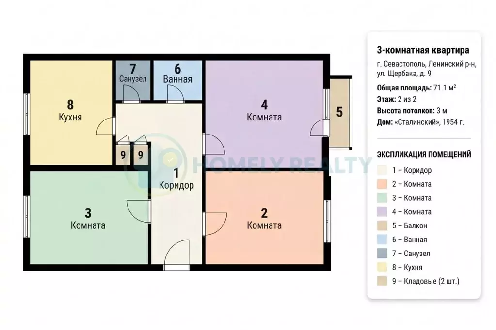 3-к кв. Севастополь ул. Щербака, 9 (71.1 м) - Фото 2