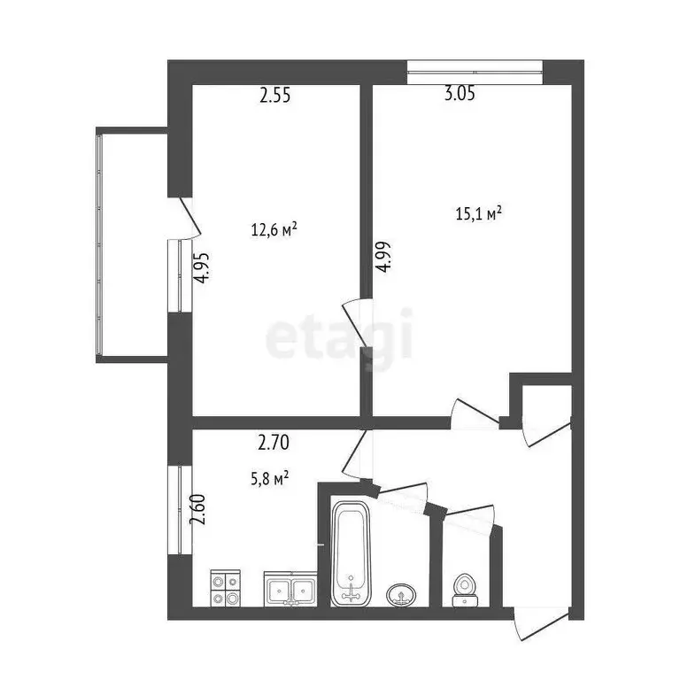 2-комнатная квартира: Челябинск, Российская улица, 65 (42.5 м) - Фото 0