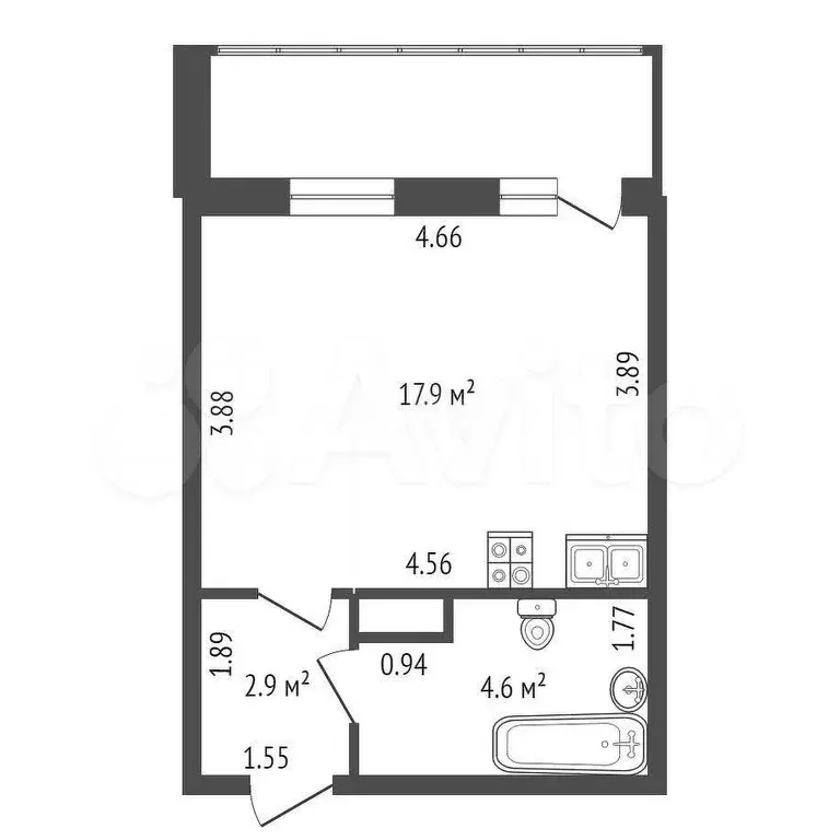 Квартира-студия, 26,4 м, 9/27 эт. - Фото 0