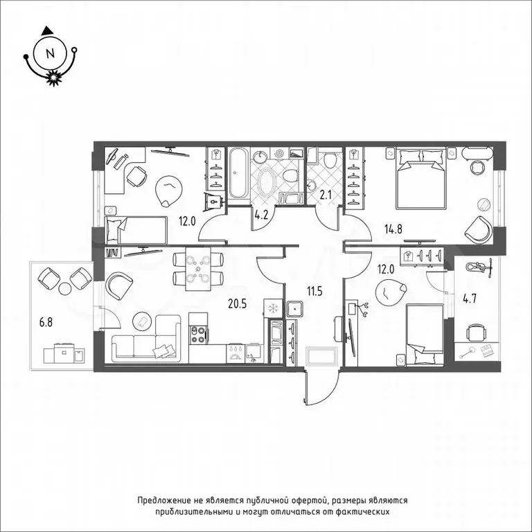3-к. квартира, 81,5 м, 9/9 эт. - Фото 0