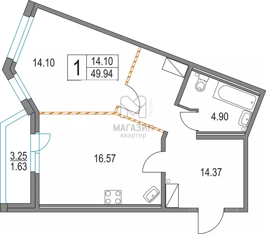 1-к кв. Санкт-Петербург Коломяжский просп., 13к3 (50.0 м) - Фото 1