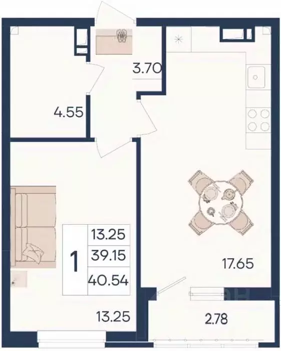 1-к кв. Краснодарский край, Краснодар  (40.54 м) - Фото 0