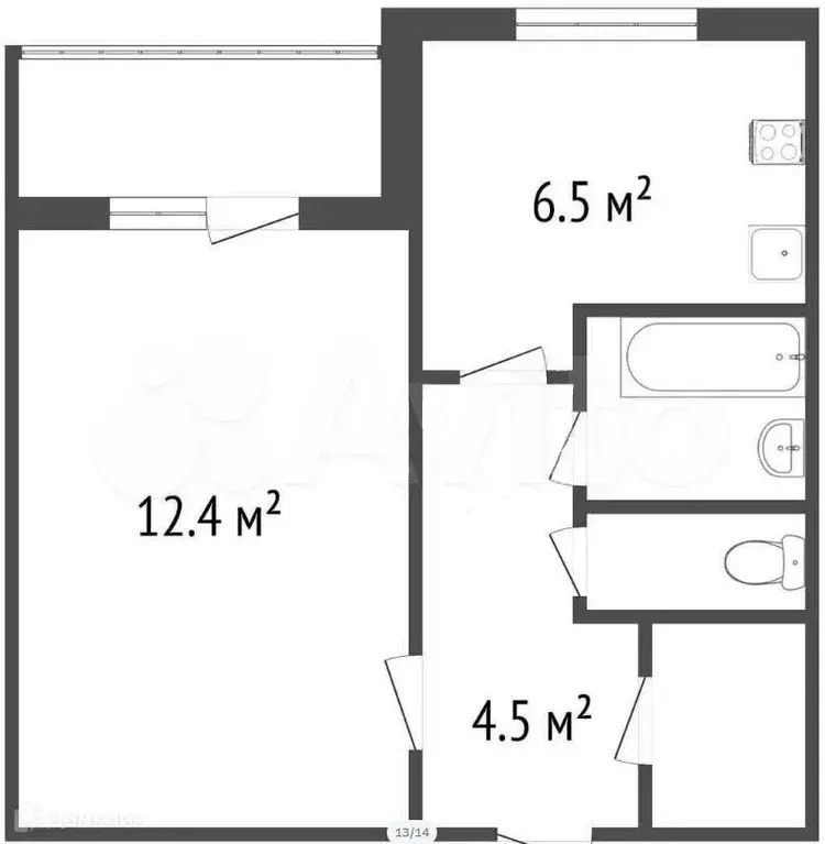 1-к. квартира, 28 м, 6/9 эт. - Фото 0