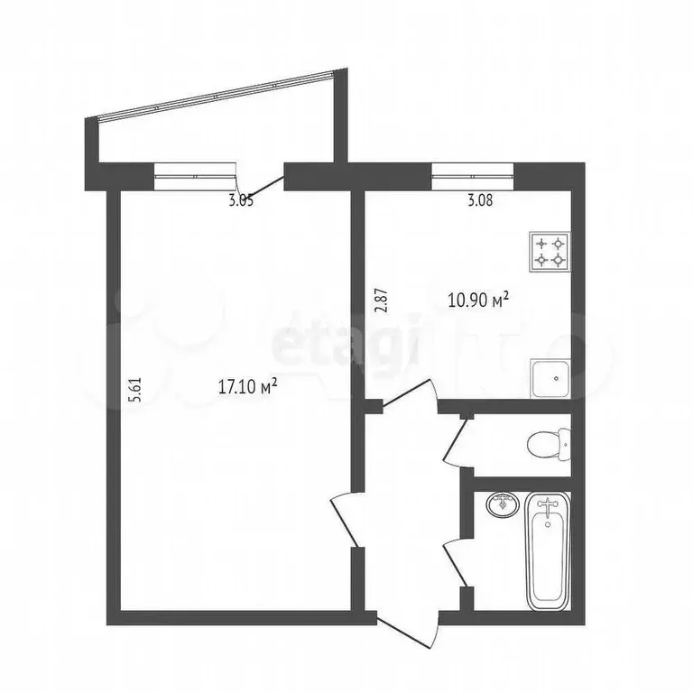 1-к. квартира, 33,5 м, 9/9 эт. - Фото 0