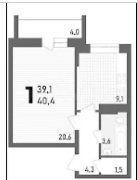 1-к. квартира, 41,1 м, 9/10 эт. - Фото 0