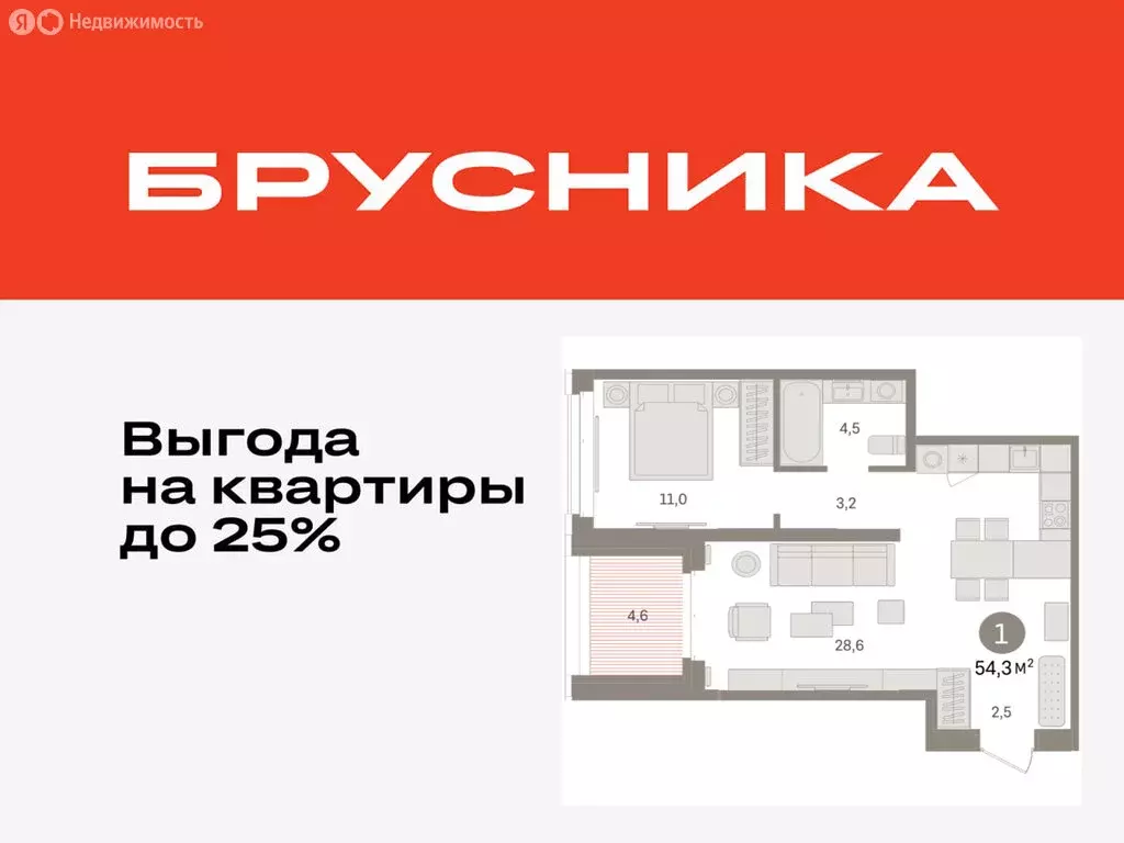 1-комнатная квартира: Тюмень, жилой комплекс На Минской (54.34 м) - Фото 0