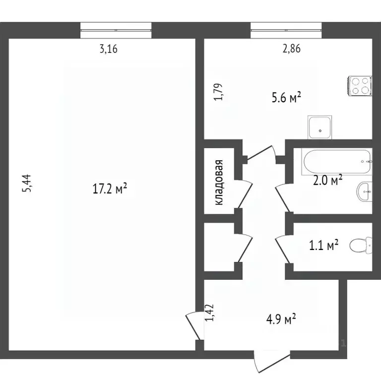 1-к кв. Ямало-Ненецкий АО, Новый Уренгой Молодежная ул., 13 (31.3 м) - Фото 2