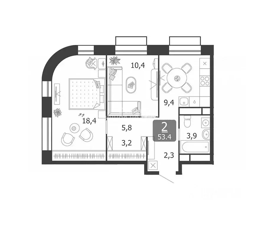 2-к кв. Москва 3-я оч., Шагал жилой комплекс, к3.2 (53.4 м) - Фото 1