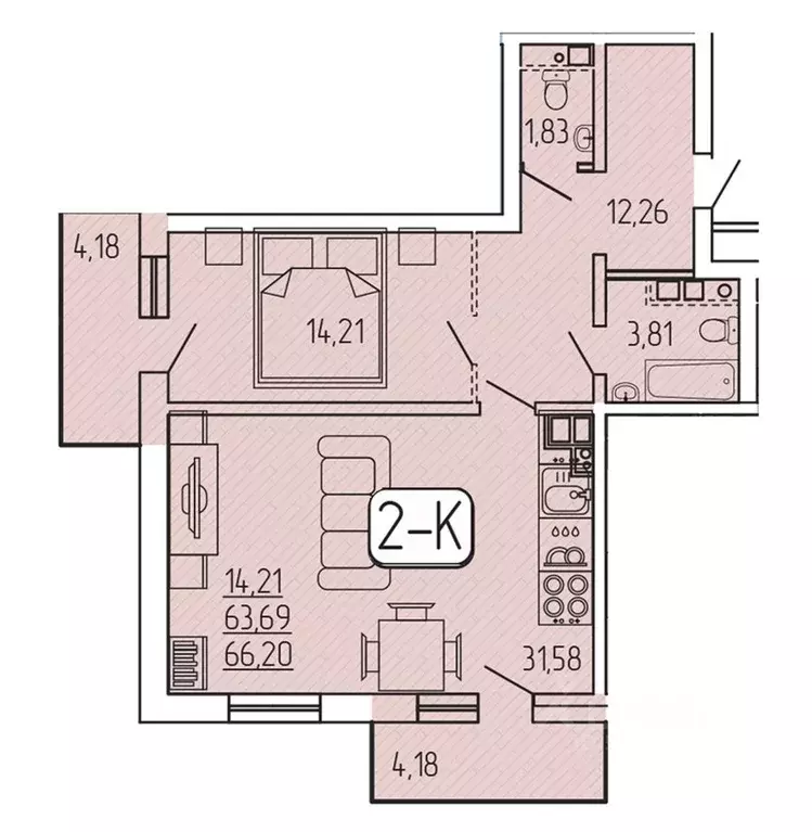 2-к кв. Бурятия, Улан-Удэ 140Б мкр,  (66.2 м) - Фото 1