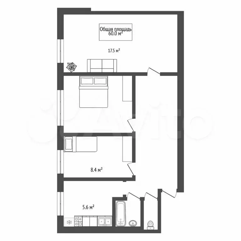 3-к. квартира, 60 м, 2/5 эт. - Фото 0