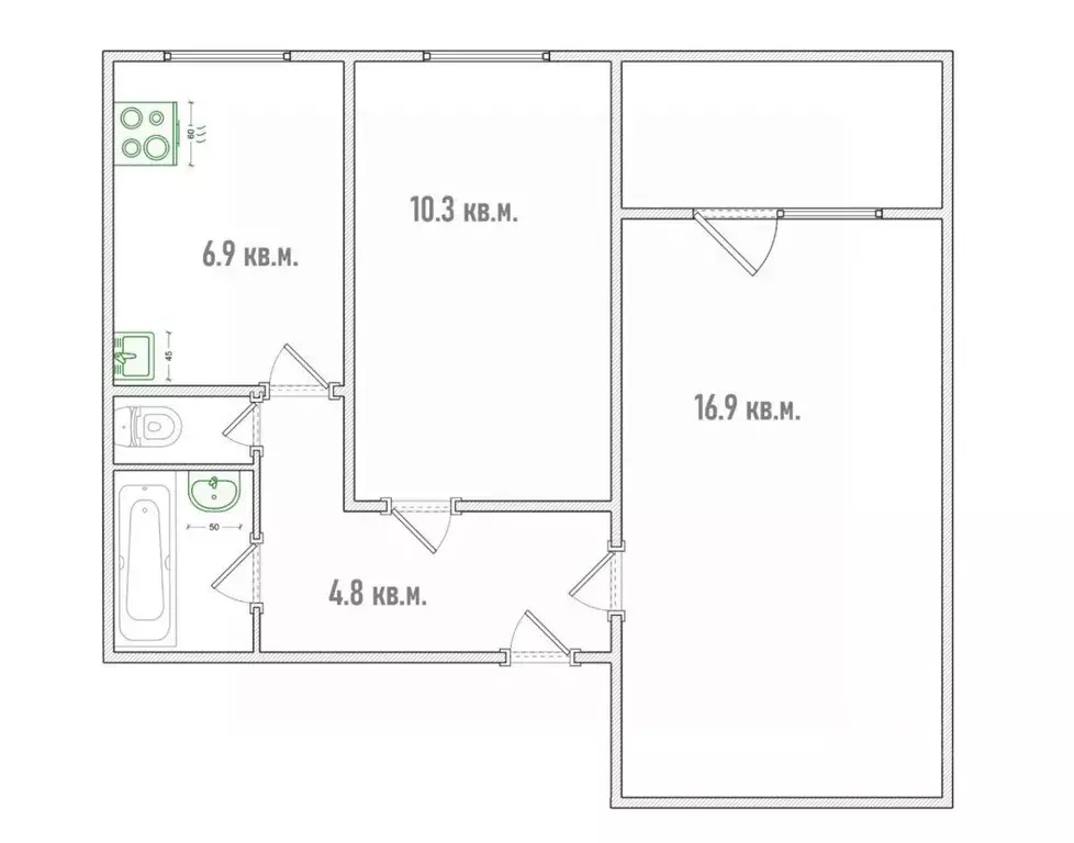 2-к кв. Омская область, Омск просп. Королева, 14 (44.5 м) - Фото 1