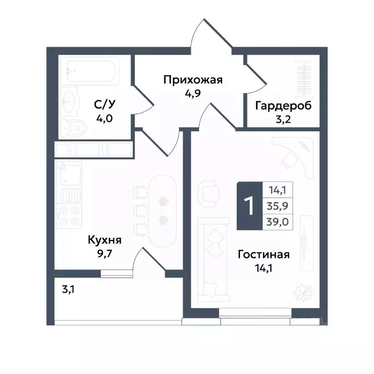 1-к кв. Ставропольский край, Ставрополь ул. Андрея Голуба, 11Б (39.0 ... - Фото 1