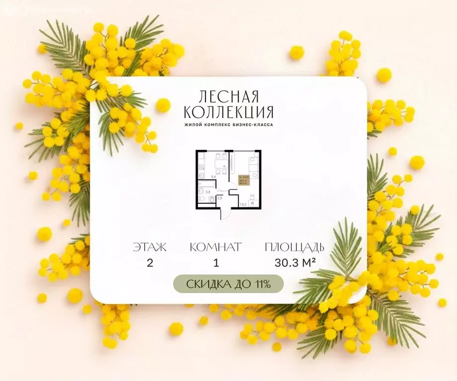 1-комнатная квартира: Химки, ЖК Лесная Коллекция (30.3 м) - Фото 1