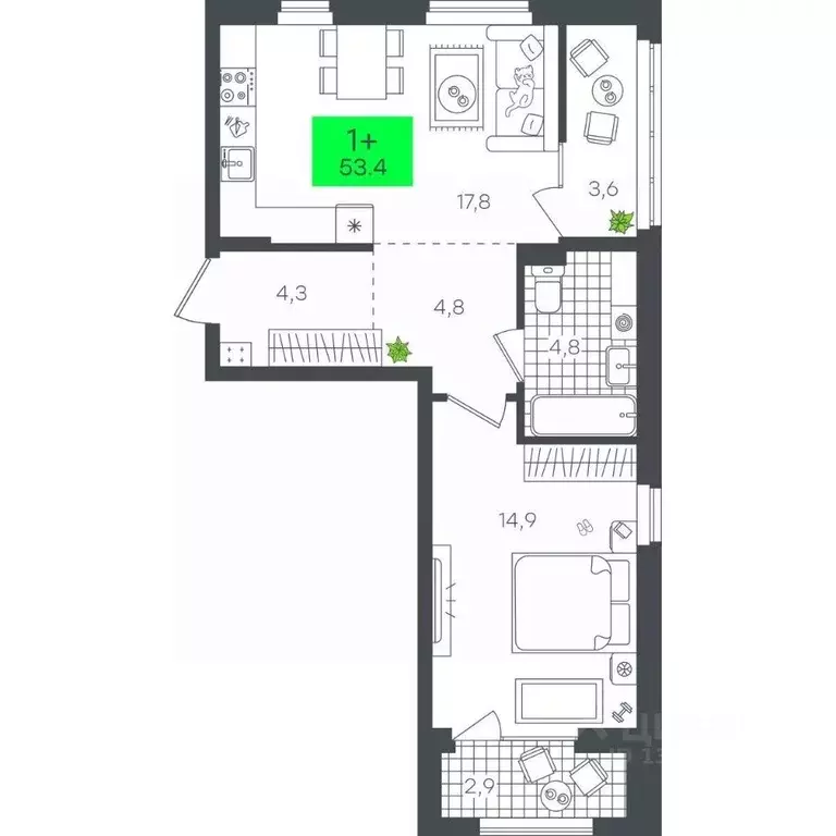 1-к кв. Тюменская область, Тюмень ул. Василия Малкова, 5 (53.47 м) - Фото 0