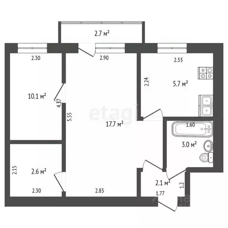 2-к кв. Башкортостан, Стерлитамак ул. Худайбердина, 164 (41.2 м) - Фото 2
