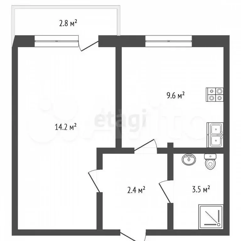 1-к. квартира, 30 м, 2/3 эт. - Фото 0