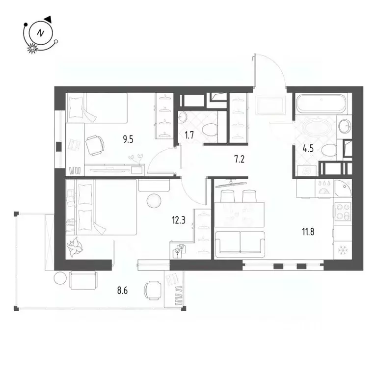 2-к кв. Санкт-Петербург пос. Шушары, ул. Чудовская, 14к1 (49.5 м) - Фото 2