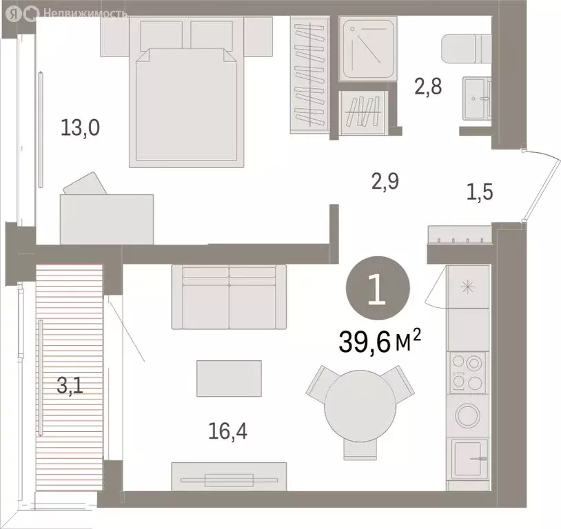 1-комнатная квартира: Тюмень, жилой комплекс На Минской (39.57 м) - Фото 1