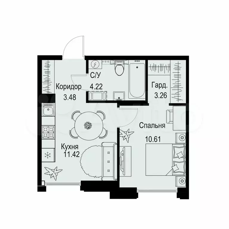 1-к. квартира, 33 м, 5/6 эт. - Фото 0