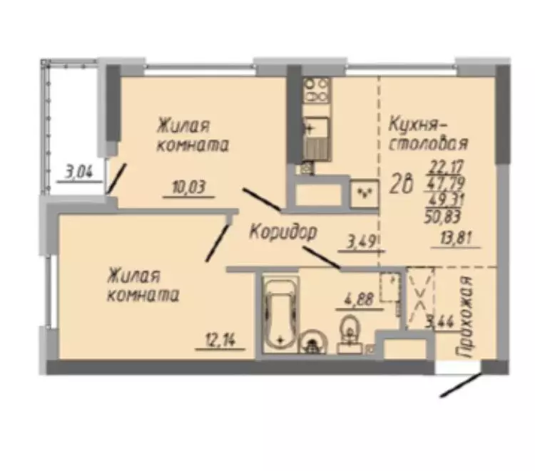 2-комнатная квартира: екатеринбург, улица печатников, 3/1 (49.31 м) - Фото 0