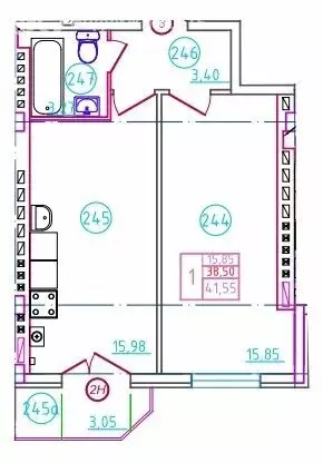 1-комнатная квартира: Шахты, переулок Бродского, 10 (41.55 м) - Фото 0