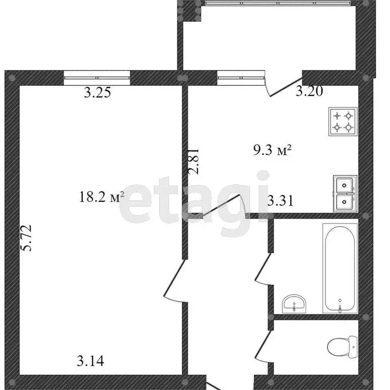 1-комнатная квартира: Белгород, улица Щорса, 39А (34 м) - Фото 1