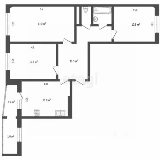3-к кв. Псковская область, Псков Рижский просп., 91 (71.3 м) - Фото 2