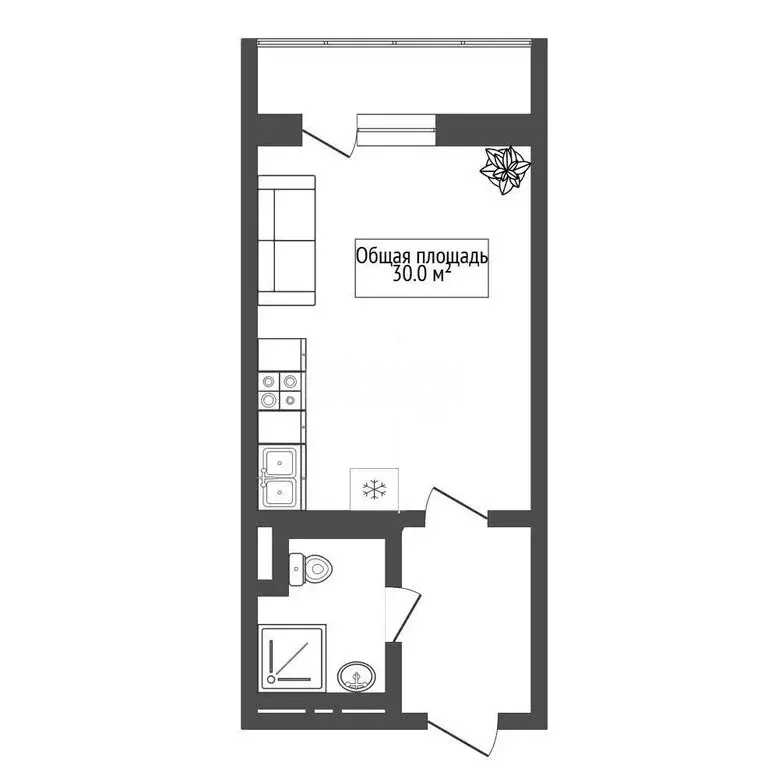 Квартира-студия: Новосибирск, улица Писарева, 125 (30 м) - Фото 1