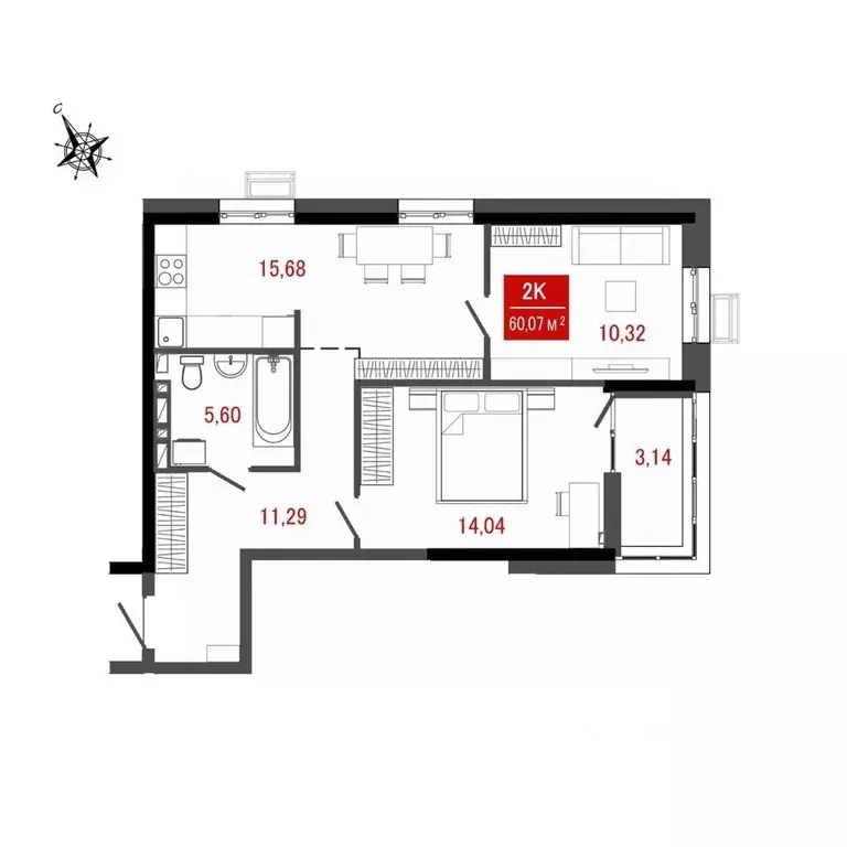 2-к кв. Приморский край, Арсеньев просп. Горького (60.07 м) - Фото 1