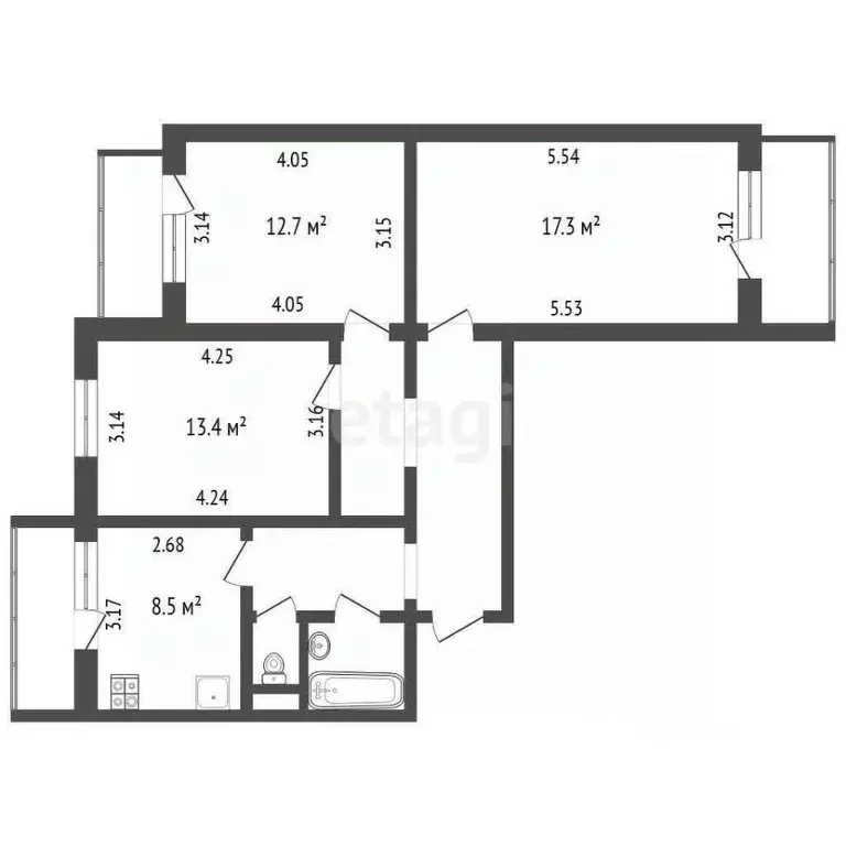 3-к кв. Белгородская область, Белгород ул. Есенина, 50 (71.1 м) - Фото 0