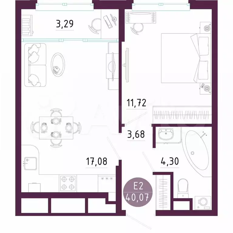 1-к. квартира, 40,1 м, 8/10 эт. - Фото 0