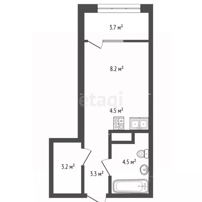 Студия Забайкальский край, Чита Хороший мкр, 14 (27.8 м) - Фото 2