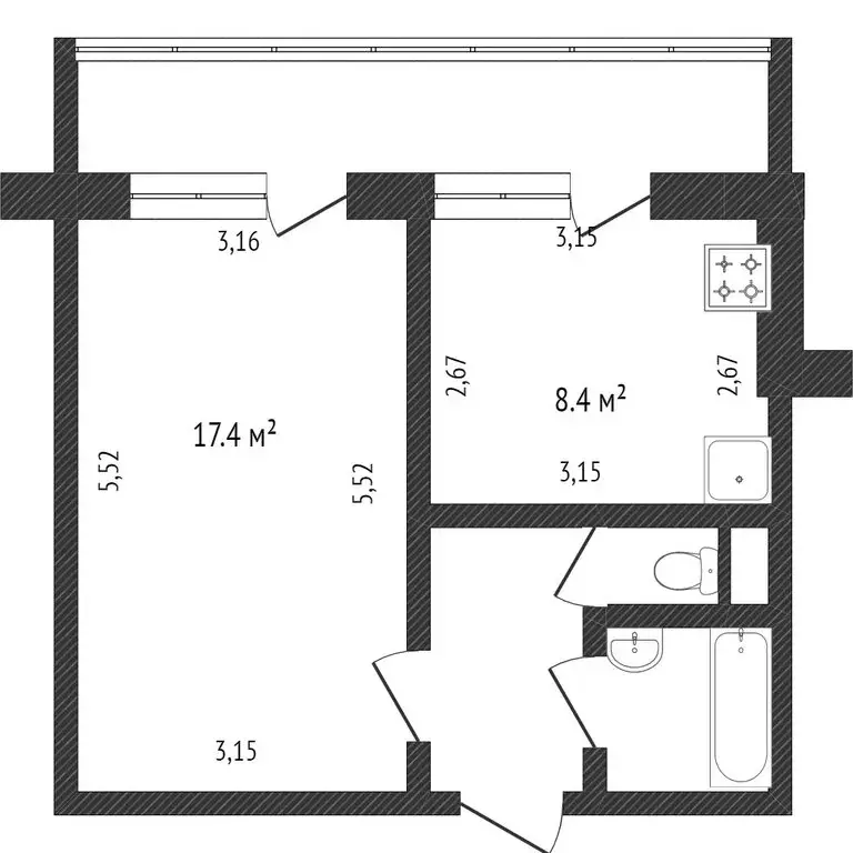 1-комнатная квартира: Белгород, улица Есенина, 46А (33.5 м) - Фото 0