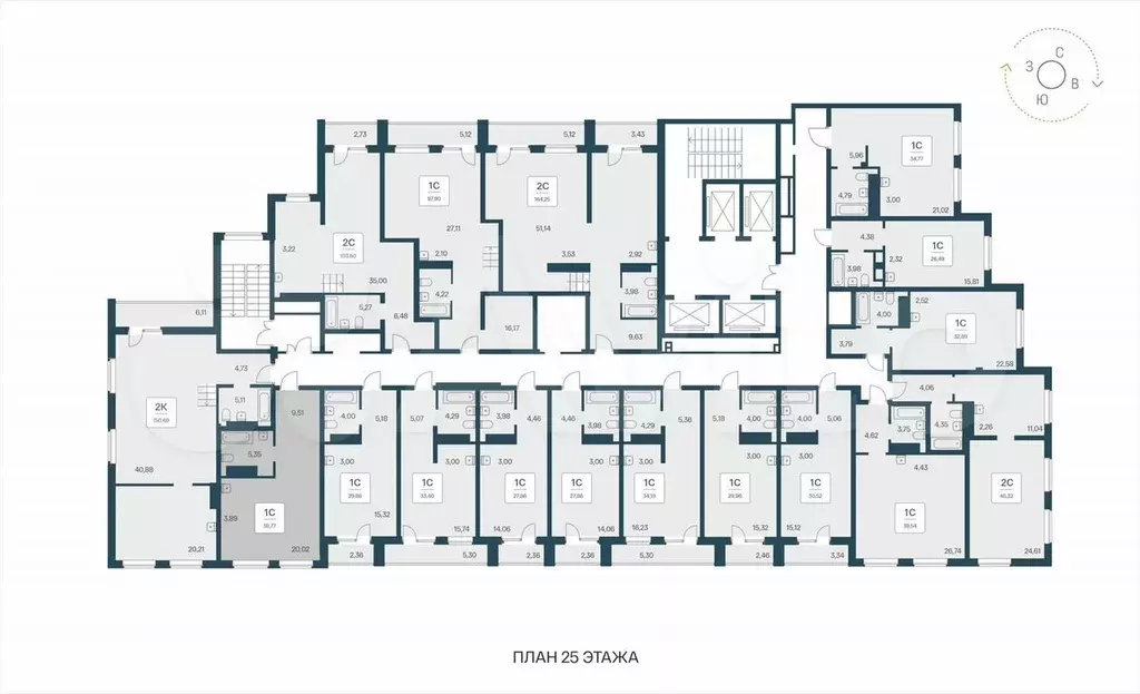 Апартаменты-студия, 38,8 м, 25/25 эт. - Фото 1
