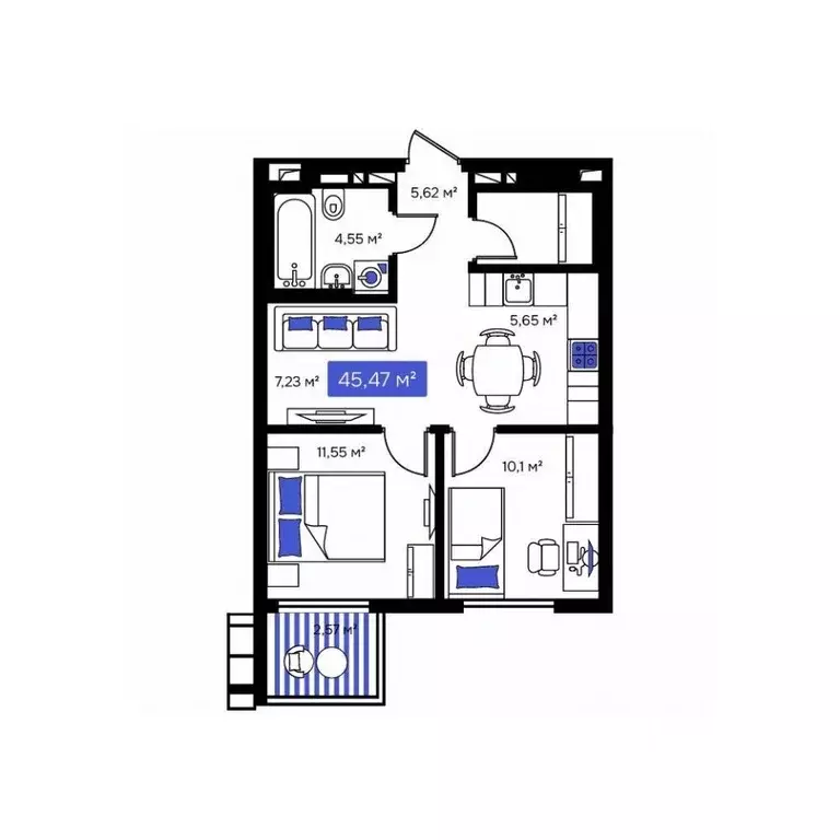 2-к кв. Приморский край, Владивосток Визионер жилой комплекс (45.47 м) - Фото 1